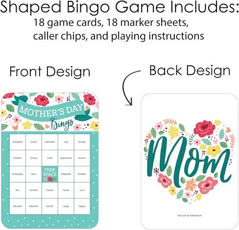 Mother's Day Floral Bingo Game - 18 Cards and Markers Set - Mom Party Card Games, Family Celebration Activity Pack, Interactive Entertainment for Mom's Special Day in Saudi Arabia