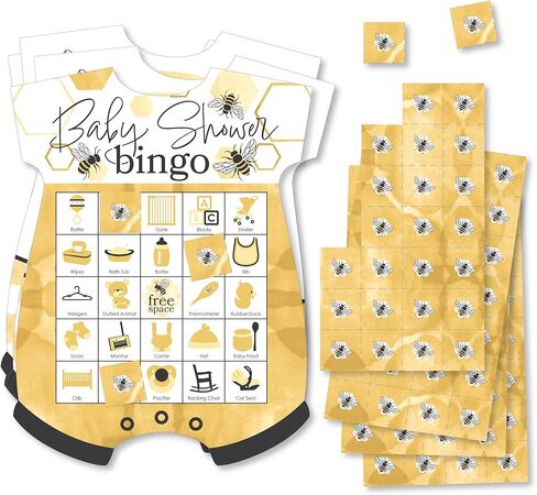 Big Dot of Happiness Little Bumblebee - Picture Bingo Cards and Markers - Baby Shower Shaped Bingo Game - Set of 18 in Saudi Arabia