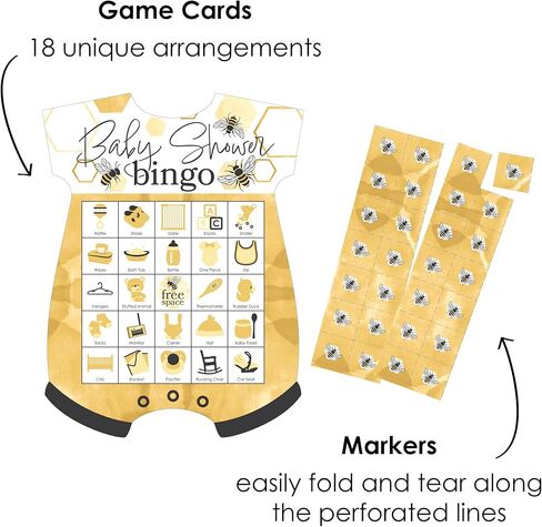 Big Dot of Happiness Little Bumblebee - Picture Bingo Cards and Markers - Baby Shower Shaped Bingo Game - Set of 18 in Saudi Arabia