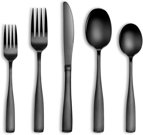 20 Pcs Black Silverware Set, Food-Grade Stainless Steel Flatware Set for 4, Square Cutlery Set, Mirror Polished Tableware Eating Utensils Set for Kitchen, Include Knife Fork Spoon Set,Dishwasher Safe in Kuwait