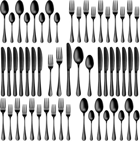 20 Pcs Black Silverware Set, Food-Grade Stainless Steel Flatware Set for 4, Square Cutlery Set, Mirror Polished Tableware Eating Utensils Set for Kitchen, Include Knife Fork Spoon Set,Dishwasher Safe in Kuwait