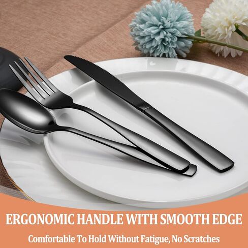20 Pcs Black Silverware Set, Food-Grade Stainless Steel Flatware Set for 4, Square Cutlery Set, Mirror Polished Tableware Eating Utensils Set for Kitchen, Include Knife Fork Spoon Set,Dishwasher Safe in Kuwait