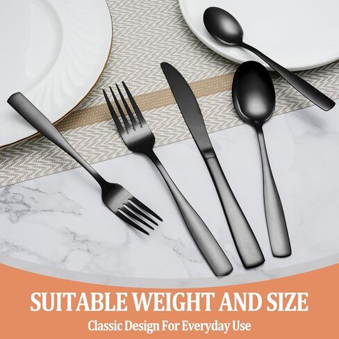 20 Pcs Black Silverware Set, Food-Grade Stainless Steel Flatware Set for 4, Square Cutlery Set, Mirror Polished Tableware Eating Utensils Set for Kitchen, Include Knife Fork Spoon Set,Dishwasher Safe in Kuwait