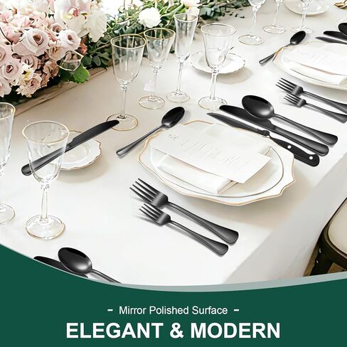 24-Piece Black Silverware Set with Steak Knives Black Stainless Steel Flatware Set for 4 Food Grade Tableware Cutlery Set Rust-proof, Mirror Polished, Dishwasher Safe in Saudi Arabia