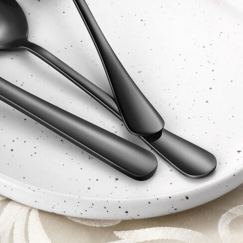 24-Piece Black Silverware Set with Steak Knives Black Stainless Steel Flatware Set for 4 Food Grade Tableware Cutlery Set Rust-proof, Mirror Polished, Dishwasher Safe in Saudi Arabia