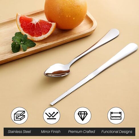 Hiware 4-piece Grapefruit Spoons and Grapefruit Knife, 18/8 Stainless Steel in Kuwait
