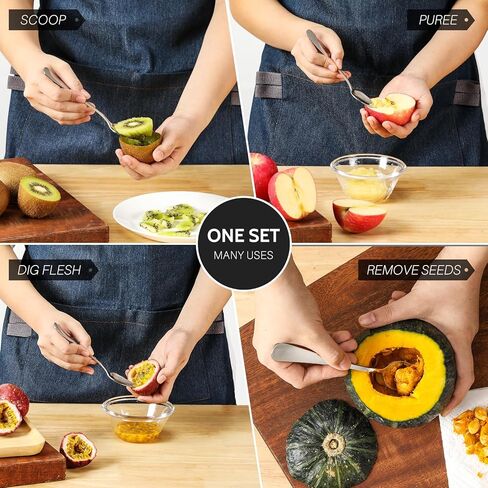 Hiware 4-piece Grapefruit Spoons and Grapefruit Knife, 18/8 Stainless Steel in Kuwait