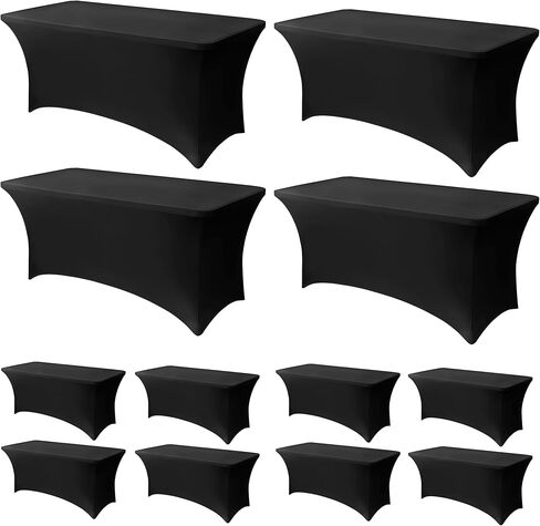 6.1FT Black Table Cloth - 2 Pack Fitted Stretch Rectangle Spandex Tablecloth, Washable Table Cover for Party, Picnic, Wedding, Banquet, Birthday and Festival(30" x 72") in Saudi Arabia