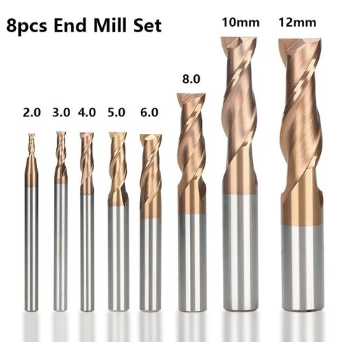 1pcs/8pcs Nano Coat Flat Nose End Mill CNC Router Bits 1-12mm Two Flutes Carbide End Mill TiCN Coated Flat End Mill Bit CNC Machine Milling Bit in Saudi Arabia
