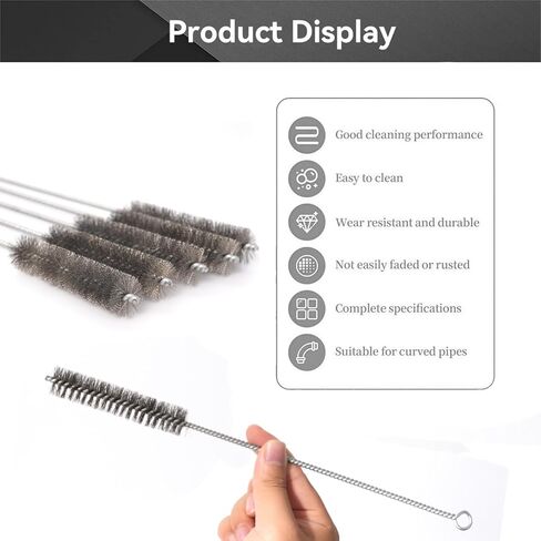 12 Inch Pipe Cleaning Brush Set with Stainless Steel Bristles, Steel Wire Tube Brush Kit for Auto Parts Polishing, Machining, Bottles, Tubes, Etc.（20mm-10pcs） in Kuwait