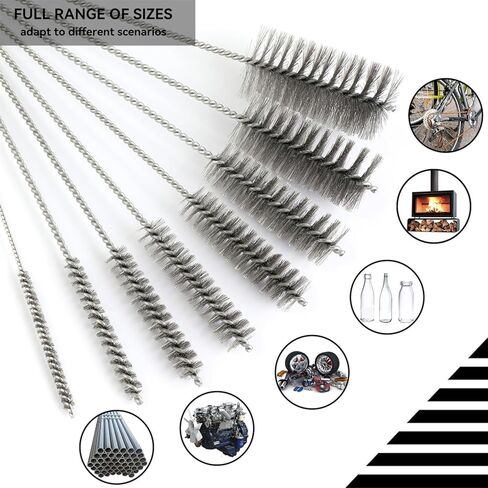 12 Inch Pipe Cleaning Brush Set with Stainless Steel Bristles, Steel Wire Tube Brush Kit for Auto Parts Polishing, Machining, Bottles, Tubes, Etc.（20mm-10pcs） in Kuwait