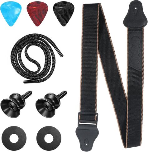 Guitar Strap with Pick Holders, Acoustic Guitar Straps with 2 Buttons 2 Locks 3 Picks 1 Rope, Leather Ends Electric Guitars Strap for Bass Guitars Ukulele in Saudi Arabia