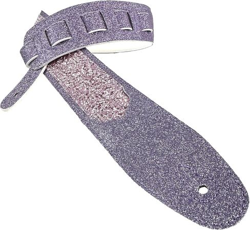 Walker & Williams WW-GL-111 Amethyst Purple Sparkle Glitter Bomb Padded Guitar Strap White Glove Leather Back For Acoustic, Electric, And Bass Guitars in Saudi Arabia