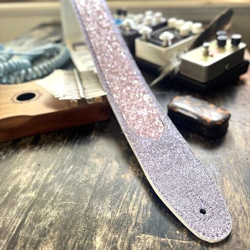 Walker & Williams WW-GL-111 Amethyst Purple Sparkle Glitter Bomb Padded Guitar Strap White Glove Leather Back For Acoustic, Electric, And Bass Guitars in Saudi Arabia