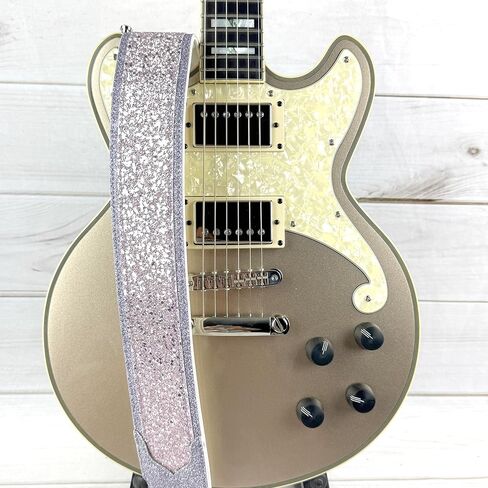 Walker & Williams WW-GL-111 Amethyst Purple Sparkle Glitter Bomb Padded Guitar Strap White Glove Leather Back For Acoustic, Electric, And Bass Guitars in Saudi Arabia