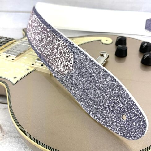Walker & Williams WW-GL-111 Amethyst Purple Sparkle Glitter Bomb Padded Guitar Strap White Glove Leather Back For Acoustic, Electric, And Bass Guitars in Saudi Arabia