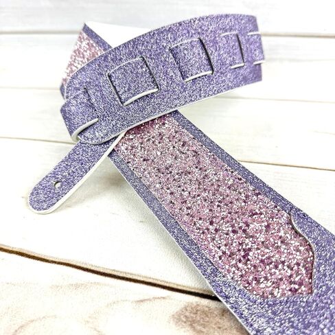 Walker & Williams WW-GL-111 Amethyst Purple Sparkle Glitter Bomb Padded Guitar Strap White Glove Leather Back For Acoustic, Electric, And Bass Guitars in Saudi Arabia