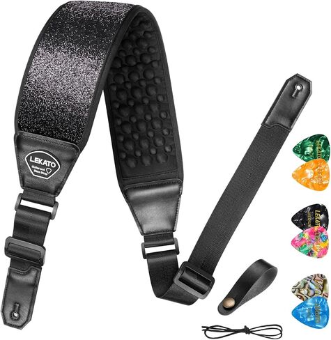 LEKATO Guitar Straps for Electric Guitar Bass, 3.5" Wide Sparkle Glitter Red Orange Padded with 3D Sponge Filling Bass Guitar Straps Adjustable Length from 45" to 54" with Strap Locks, Picks in Saudi Arabia