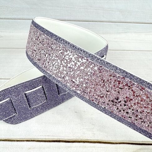 Walker & Williams WW-GL-111 Amethyst Purple Sparkle Glitter Bomb Padded Guitar Strap White Glove Leather Back For Acoustic, Electric, And Bass Guitars in Saudi Arabia