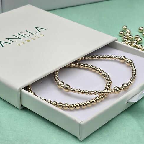 Anela 14kt Gold Filled Round Evil Eye Pendant Bracelet, Good Luck Eye, Stretch and Stackable Bracelet, Good Luck Eye, Blue Eye Bracelet, Hand Made in USA in Kuwait