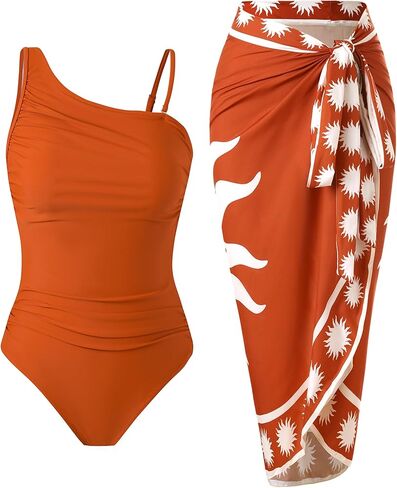 Women’s One Piece Tummy Control Swimsuit Retro Slimming Bathing Suit with Skirt Wrap Cover Up Set in Saudi Arabia
