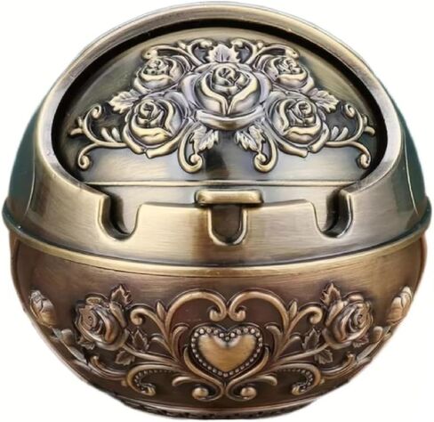 Veemoon Windproof Metal Ashtrays with Lid Fancy Desktop Smokeless Ashtray Vintage Cigar Ash Holder Pretty Cigar Smoke Ashtray Portable Cigarettes Ash Tray for Home Office Housewarming Gift, 3.14" in Saudi Arabia