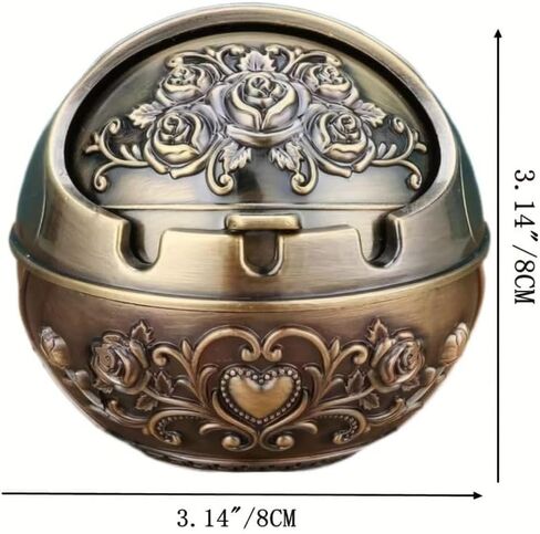 Veemoon Windproof Metal Ashtrays with Lid Fancy Desktop Smokeless Ashtray Vintage Cigar Ash Holder Pretty Cigar Smoke Ashtray Portable Cigarettes Ash Tray for Home Office Housewarming Gift, 3.14" in Saudi Arabia