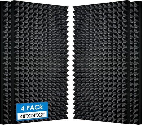 4 Pack-48 x 24 x 2 Inches Pyramid Designed Acoustic Foam Panels, Sound Proof Foam Panels, High Density and Fire Resistant Acoustic Panels, Studio Foam for Wall (Black 4 Pack, 48 x 24 x 2 Inches) in Saudi Arabia