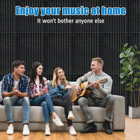 4 Pack-48 x 24 x 2 Inches Pyramid Designed Acoustic Foam Panels, Sound Proof Foam Panels, High Density and Fire Resistant Acoustic Panels, Studio Foam for Wall (Black 4 Pack, 48 x 24 x 2 Inches) in Saudi Arabia