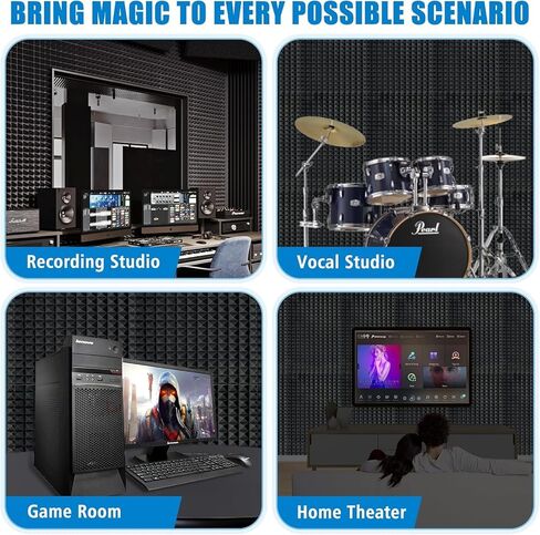 4 Pack-48 x 24 x 2 Inches Pyramid Designed Acoustic Foam Panels, Sound Proof Foam Panels, High Density and Fire Resistant Acoustic Panels, Studio Foam for Wall (Black 4 Pack, 48 x 24 x 2 Inches) in Saudi Arabia