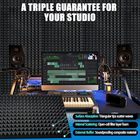 4 Pack-48 x 24 x 2 Inches Pyramid Designed Acoustic Foam Panels, Sound Proof Foam Panels, High Density and Fire Resistant Acoustic Panels, Studio Foam for Wall (Black 4 Pack, 48 x 24 x 2 Inches) in Saudi Arabia