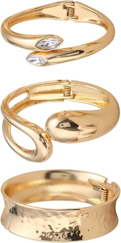 Giovanchi Chunky 14K Gold Plated Bangle Bracelets for Women Chunky Bracelet, Trendy Stackable Bangles Irregular Cuff Bracelet Fashion Gifts in Kuwait