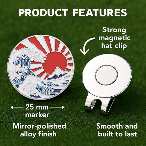 قلم تحديد كرة الجولف على شكل موجة يابانية، مشبك قبعة مغناطيسي، سبائك الزنك، هدية تصميم Ukiyo-e للاعبي الغولف E0004 in Kuwait