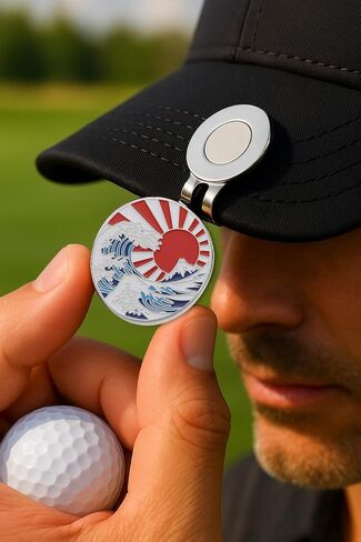 قلم تحديد كرة الجولف على شكل موجة يابانية، مشبك قبعة مغناطيسي، سبائك الزنك، هدية تصميم Ukiyo-e للاعبي الغولف E0004 in Kuwait