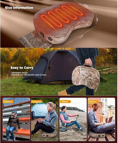 Kikumi Portable Heated Stadium Seat, Heated Seat Cushion, 3 Levels Heating Chair Pad for Outdoor Camping in Saudi Arabia