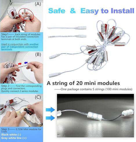 Mini LED Module AC 110V 0.72W, 6500K Daylight White Decorative LED Strip light, 3 Led 2835 SMD LED Lighting for Cabinet lightbox Letter Sign Advertising with Tape Adhesive Backside (100 pcs) in Saudi Arabia