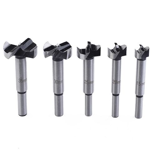 5 PCS 15mm 20mm 25mm 30mm 35mm Woodworking Forstner Drill Bits Sets High Carbon Steel Long Round Shank Hinge Hole Cutter Drill Bit Set For Wood Plastic Plywood in Saudi Arabia