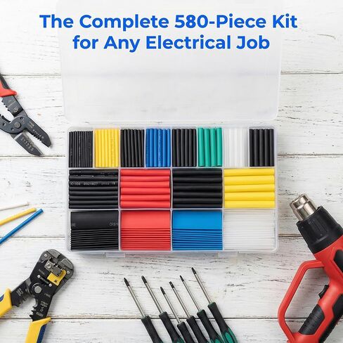 580 PCS Heat Shrink Tubing Kit, Assorted Wire Heat Shrink Tubes for Electrical Insulation and Cable Protection in Saudi Arabia