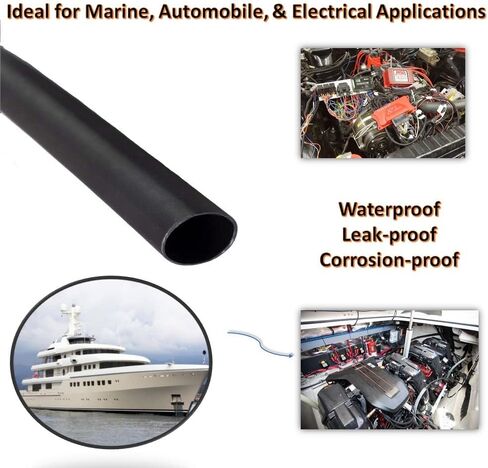 Kable Kontrol 1/2 Inch 3:1 Heat Shrink Tubing Dual Wall Adhesive Lined – Shrink Tube Cable Sleeve for Automotive and Electrical Wires – Waterproof Marine Heat Shrink Tubing Wire Wrap - 4 Ft Black in Saudi Arabia