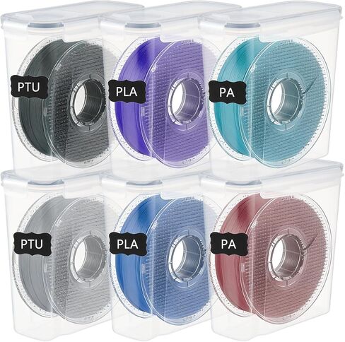 6 Pack Filament Storage Box Reusable 3D Printing Filament Container with Thick Silicone Seal Dust-Proof Portable Storage Organizer with Marker&Labels for 1.75mm PLA ABS PETG TPU PA(9.4x8.3x4.2) in Saudi Arabia