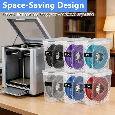 6 Pack Filament Storage Box Reusable 3D Printing Filament Container with Thick Silicone Seal Dust-Proof Portable Storage Organizer with Marker&Labels for 1.75mm PLA ABS PETG TPU PA(9.4x8.3x4.2) in Saudi Arabia