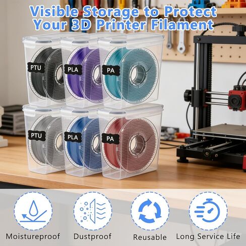 6 Pack Filament Storage Box Reusable 3D Printing Filament Container with Thick Silicone Seal Dust-Proof Portable Storage Organizer with Marker&Labels for 1.75mm PLA ABS PETG TPU PA(9.4x8.3x4.2) in Saudi Arabia
