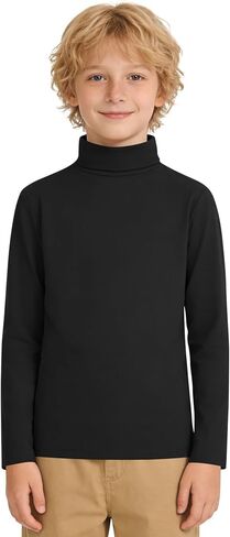 Dreammonkey Boys Turtleneck قميص طويل الأكمام من السلاحف الحرارية العنق لينة طبقة قاعدة تي شيرت للأطفال （4T-16Y） in Kuwait