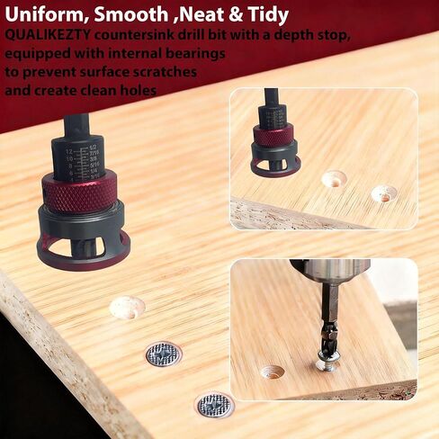 7-Piece Countersink Drill Bit Set - Adjustable Depth Stop Aluminum Alloy Collar,5 HSS M2 Tapered Bits,a Wrench,a Screwdriver Bit,1/4" Hex Shank Uniform Drilling Kit for 82°Woodworking in Saudi Arabia