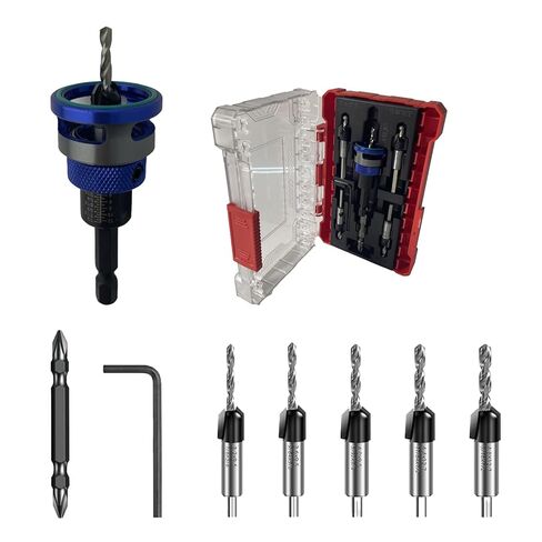 7-Piece Countersink Drill Bit Set - Adjustable Depth Stop Aluminum Alloy Collar,5 HSS M2 Tapered Bits,a Wrench,a Screwdriver Bit,1/4" Hex Shank Uniform Drilling Kit for 82°Woodworking in Saudi Arabia