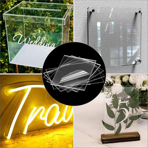 QWORK Clear Acrylic Sheets 10 Pack, 4" x 6" x 1/8" (3mm) Transparent Plastic Panels, Laser Cut Clean Edges, Cast Acrylic Board for Signs, Crafts, Display, Engraving & Painting in Saudi Arabia