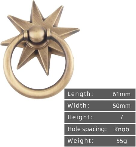 Anise Star Shape Cabinet Antique Brass Handles Ring Pulls Drawer Gold Handle 1Pcs(Antique Brass) in Saudi Arabia