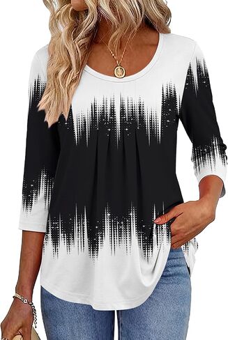 Zeagoo 3/4 Sleeve Tops for Women Crew Neck Blouses Pleated Casual Shirts Fall Work Clothes 2025 in Saudi Arabia