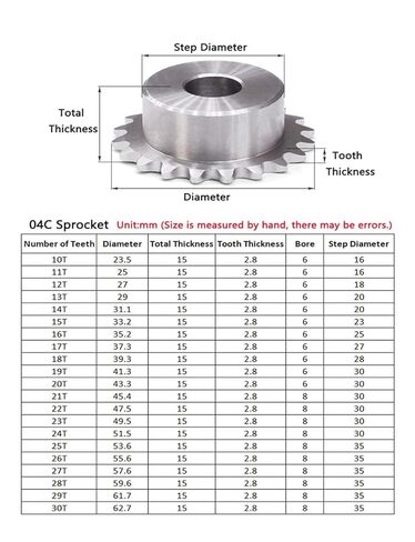 Pinion Gears Set, 1pcs 15-30 Tooth 04C Chain Gear 304 Stainless Steel Bore 6mm 8mm 25H Sprocket Wheel Drive(20 Teeth (Bore 6mm)) in Saudi Arabia