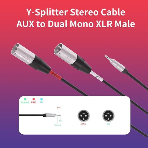 PRORECK 10FT Y-Splitter Stereo Breakout Cable – 3.5mm Stereo AUX to Dual Mono XLR Male, Neutrik Rean Connectors, 25 AWG, Ideal for Stage, Studio, and Live Sound Applications(PR-35-2XLRM/10FT) in Kuwait